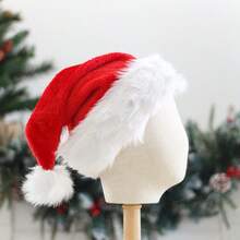 Gorro de Papá Noel de peluche gruesa con pompón grande para Navidad, Halloween, decoración de Halloween - Rojo - Ver 2