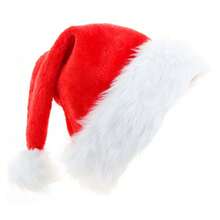 Gorro de Papá Noel de peluche gruesa con pompón grande para Navidad, Halloween, decoración de Halloween - Rojo - Ver 3