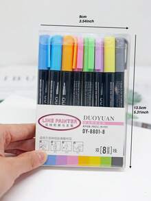 8入組雙線描邊筆，超級小震動閃閃發光描邊筆套裝，自繪金屬色彩描邊筆，適用於生日賀卡、塗鴉、DIY藝術創作、陶瓷 - 彩色 - 查看 2