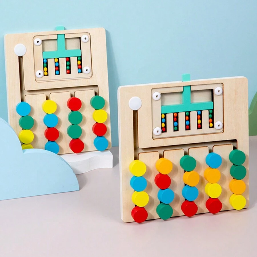 1pc Children's Wooden Ball Game In Two Sizes, From Simple To Difficult, With A Gradual Cycle To Enhance The Baby's Brain And Thinking Activity. It Is And With Water Paint Coloring, Suitable As A Birthday Gift For Babies.