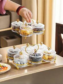 1 Juego de Bandeja Compartimentada Grande con Asas Duales - Contenedor de Almacenamiento de Alimentos Espacioso con Bandejas de Aperitivos Extraíbles, Tapa y Organizador de Refrigerador - Adecuado para Viajes, Fiestas, Ensaladas, Aperitivos y Dulces