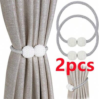 2pcs Magnetic Curtain Tiebacks, Faux Pearl Ball Decorative Home Curtain Buckle, Curtain Rope Straps For Holding Curtains & Drapes, For Bedroom Living Room Home Decor