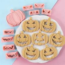 10pcs Halloween Cookie Cutter Set, Pumpkin Head Cartoon Funny Expression Hollow Out Biscuit Mold For DIY Fondant Baking Tools Halloween Decor Halloween Party Favors Halloween Party Supplies Halloween Halloween Decor Halloween Decorations Halloween Home Halloween Party Halloween Party - Pink - View 5