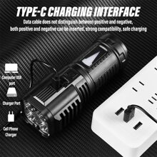 Super Bright Portable 7*LED Flashlight Multifunctional High Lumen Bright Light Tactical Flashlight Rechargeable Waterproof Emergency Light With Floodlight Side Light Digital Power Display Camping Light Searchlight Outdoor Light - Black - View 9