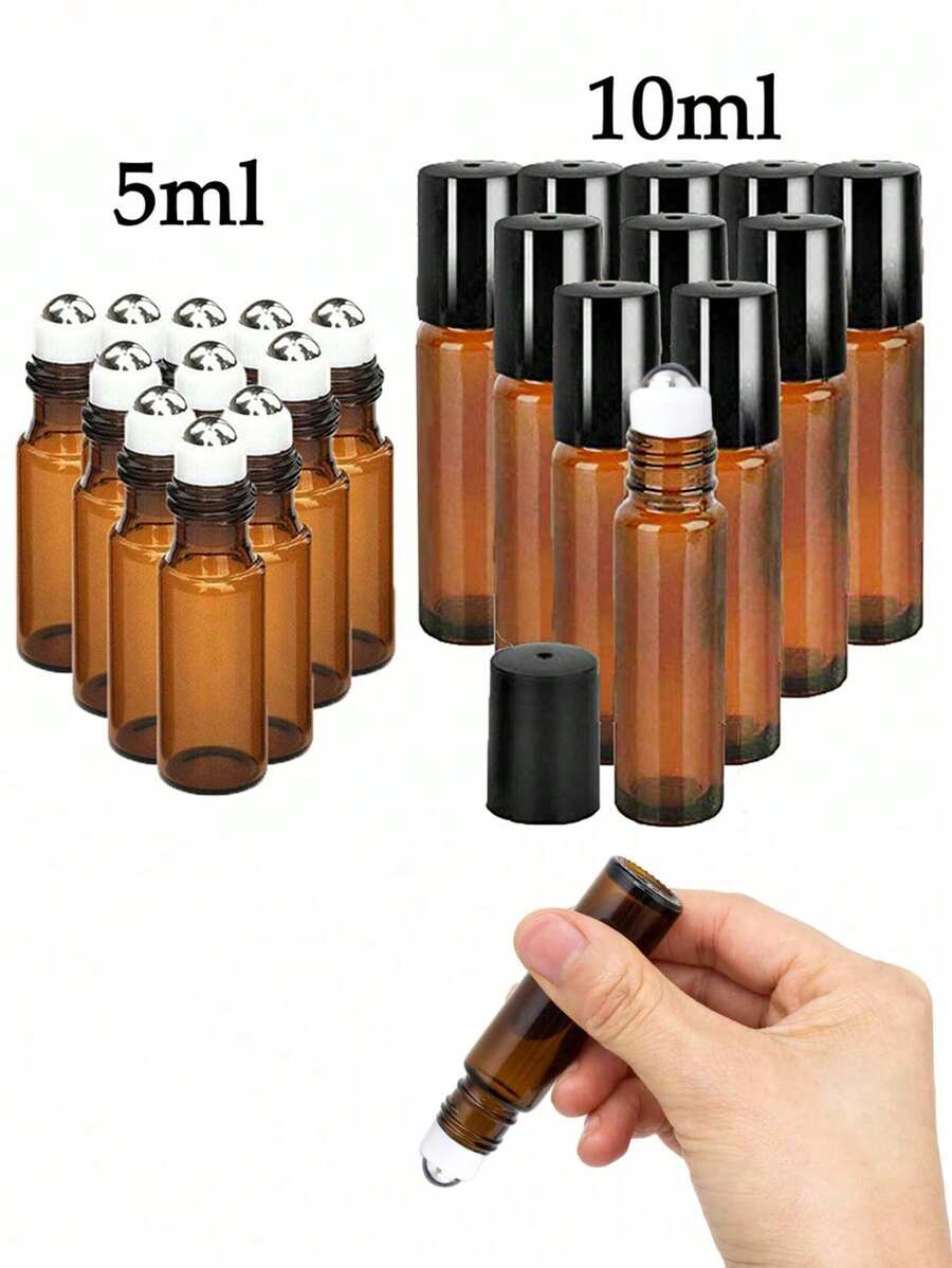 10/12/24入組5ml/10ml褐色防光滾球瓶，可裝填精油和香水的儲存瓶，空玻璃滾球瓶止汗劑容器，方便隨身攜帶 - 灰色 - 查看 1