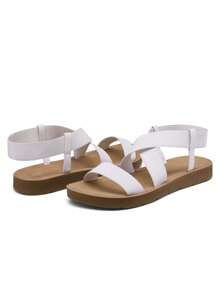 Women's Blush Flat Sandals For Women, Open Toe Elastic Cross Ankle Strap Fashion Summer Flat Sandals - White - View 5