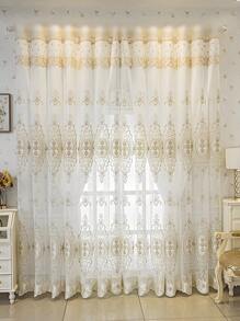1pc Beige Bead Decor Semi-Sheer Curtain, Embroidered Voile, Sheer Drape, Suitable For Living Room, Bedroom, European Style Romantic Window, Home Decor - Beige - View 3