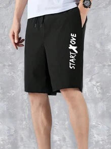 Conjunto de camiseta con estampado de pinos y pantalones cortos con cordón para hombre, camiseta de manga corta con cuello redondo a la moda y casual, pantalones cortos deportivos sueltos con estampado de letras, adecuados para calle, fiesta y deporte. - Blanco y Negro - Ver 7