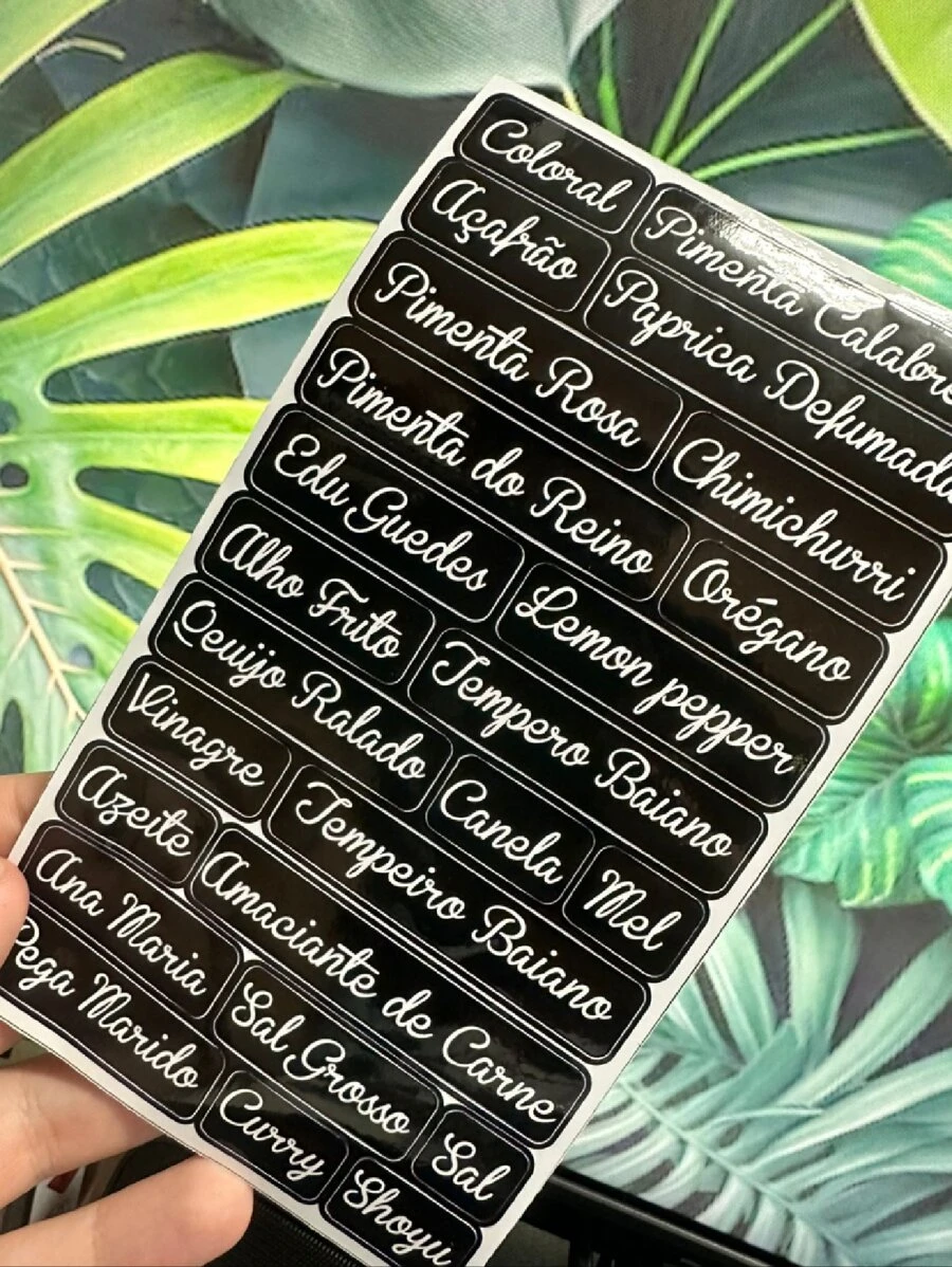 25 Etiquetas Adesivas Temperos Condimentos Potes Rótulos PRETO Adesivos à Prova D'água não desbota - Preto - Visão 1