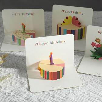 1pc Cake 3D Pop-Up Happy Birthday Greeting Card With Envelope, Fun Simple Style Birthday Card