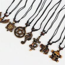 10 pièces/pack Colliers pendentifs en résine vintage avec tortue cool, aigle et dauphin, parfaits pour le port quotidien, les voyages, les fêtes et les cadeaux pour hommes