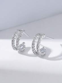 2pcs Gorgeous Style Copper Rhinestone Stud Earrings, Women Jewelry For Dating, Party, Wedding And Mother's Day Gift - Rose Gold - View 9