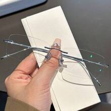 Ultra-Light Rimless Pure Titanium Glasses Frame For Men, Women, Square Shape, Non-Prescription Eyeglasses - Silver - View 2