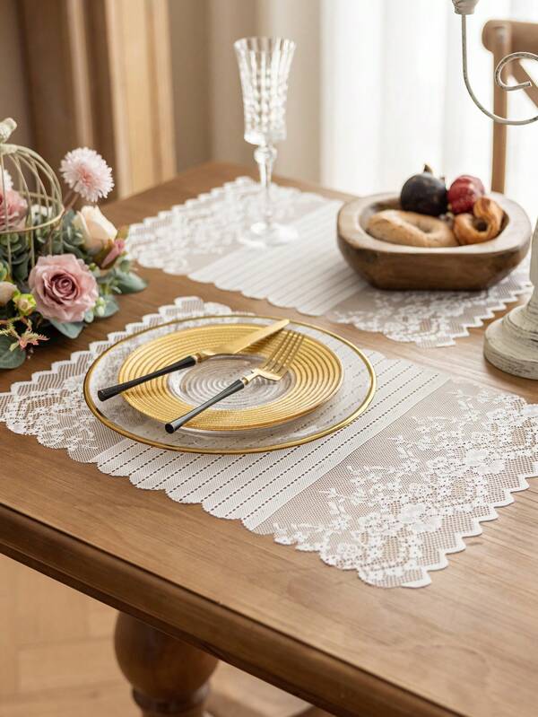 1pc/4pcs/6pcs/12pcs Hollow Out Lace Placemat For Restaurant, Wedding, Party, Home Table Decor
