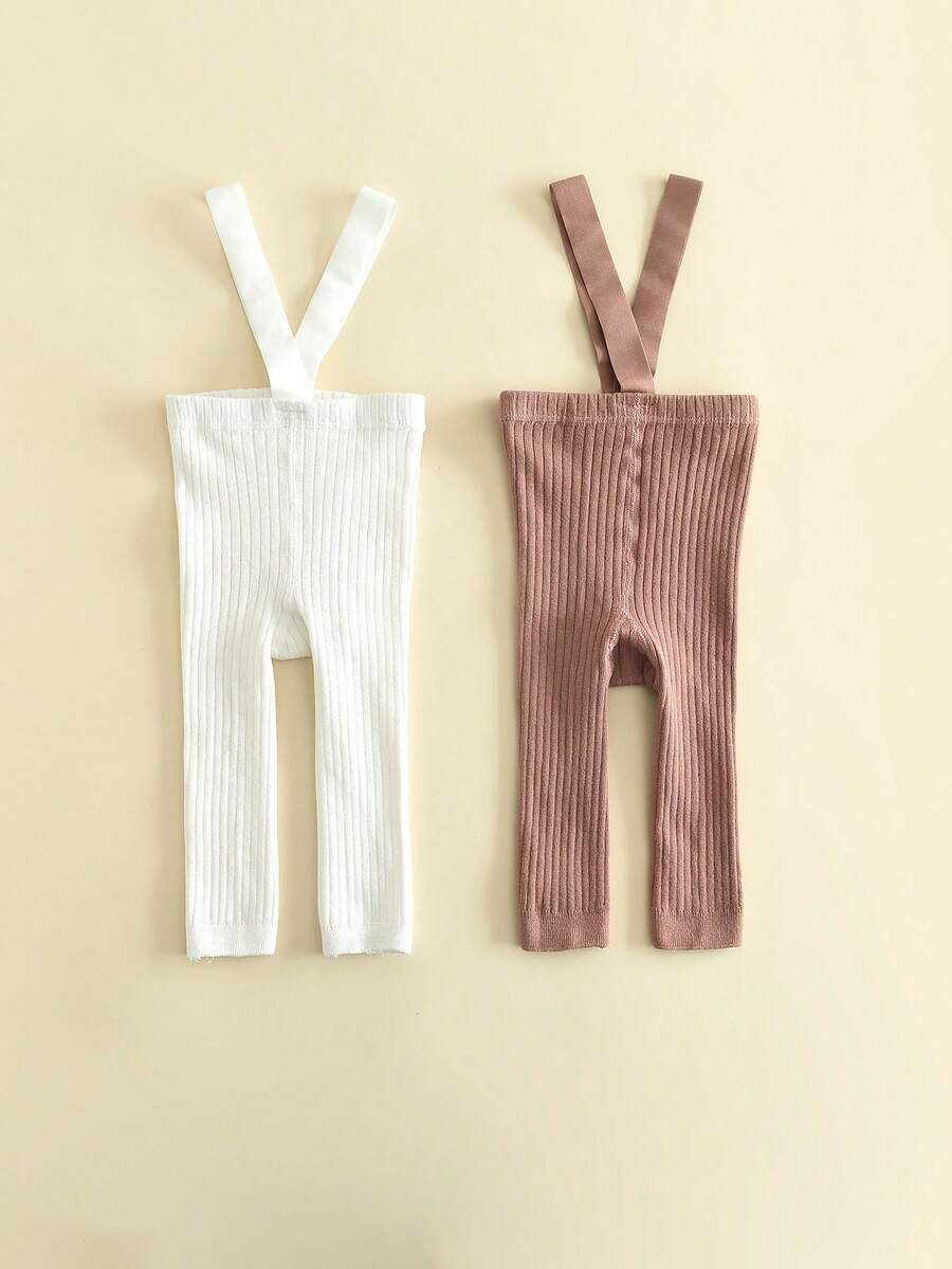 2 件套纯色柔软舒适吊带紧身裤，适合幼儿男孩和女孩，适合日常穿着 - 彩色 - 查看 1