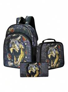 Mochila de astronauta para niños, mochila de 3 piezas con diseño de dinosaurio para la temporada de vuelta al colegio, mochila escolar de 16 pulgadas, lonchera, estuche de lápices - Multicolor - Ver 13