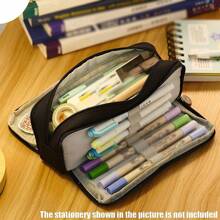 1 pieza Estuche para lápices de gran capacidad con 3 compartimentos, bolsa para bolígrafos para escuela, adolescentes, niños, hombres, mujeres. Útiles escolares, almacenamiento de papelería para estudiantes (Negro, Rosa, Morado, Azul Marino, Azul Glaciar, Verde, Estampado de Cactus, Estampado de Macaron) (¡La ubicación de los estampados de Macaron y Cactus en la superficie del estuche para lápices es aleatoria!) Vuelta al cole, Útiles escolares, Estuche para lápices, Mochila escolar - Negro - Ver 3