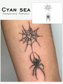 1pc Washable Temporary Tattoo Sticker, Pvc Material, Black Insect Series With Spider Web, Heart Pattern, Waterproof And Sweatproof, Suitable For People For Daily Use - Black - View 1