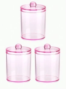6 Pack Qtip Clips With Plastic Lids - 10 Oz Clear Medicine Bottle Dresser Organizer And Storage Makeup Jar For Makeup Round Pads, Swabs, Dental Floss, Hair Clips, Paper Clips, Hair Ties (Pink)