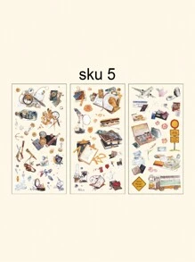 3pcs Simple And Elegant Pattern Scrapbook Stickers, Flowers, Feathers, Green Plants, Art Supplies And Other Delicate Life Scene Pattern Sticker Packs, DIY Magazines, Garbage Diary Supplies, Learning Stationery And Gift Cover Decorative Stickers - Multicolor - View 16