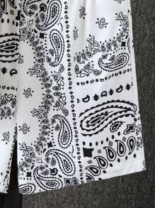 2pcs Set Boys' Paisley Pattern Print Shirt And Shorts, Ramadan Gift, Stylish Design Short Sleeve Collared Shacket And Shorts Set, Spring/Summer