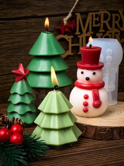 1PC Christmas Silicone Mold DIY Gypsum 3D Christmas Tree Snowman Candlesticks Epoxy Resin Casting Mold Home Decor Holiday Gift