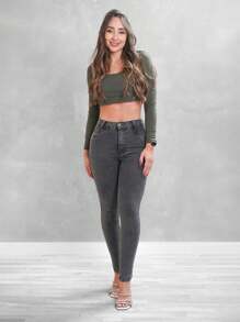 Women Jeans - 灰色 - 查看 1