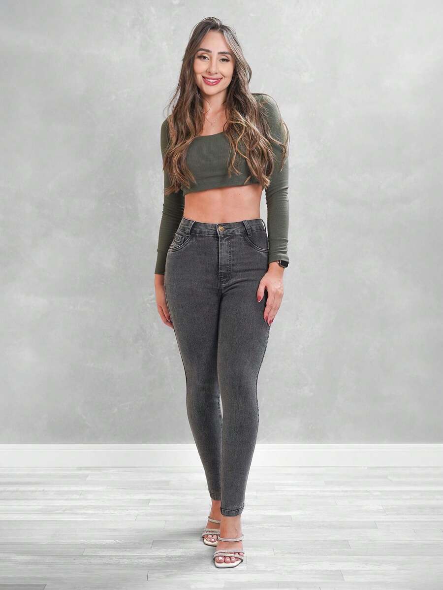 Women Jeans - 灰色 - 查看 1