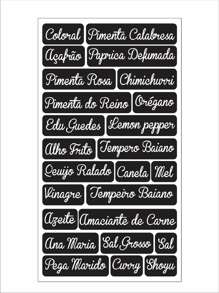25 Etiquetas Adesivas Temperos Condimentos Potes Rótulos PRETO Adesivos à Prova D'água não desbota - Preto - Visão 3