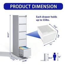 Aelflane 5 Drawer Metal Vertical File Cabinet With Lock Office Home Steel Vertical File Cabinet For A4 Legal/Letter Size - 白色 - 查看 7