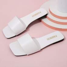 Simple Women's Square Toe Open Toe Flat Sandals Single Strap Non Slip Flat Sandals - 白色 - 查看 5