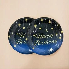 10pcs/Bag 7-Inch Round Paper Plates, Starry Sky Birthday Theme Party Decorations Disposable Tableware Paper Plates Decorations - Multicolor - View 3