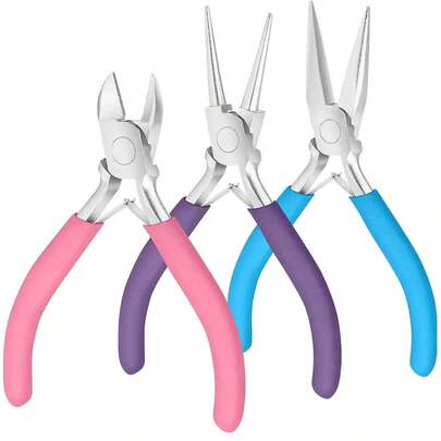 Set de 3 piezas de alicates para hacer joyería - Alicates de punta, alicates de cadena, alicates de punta redonda y cortador de alambre - Ideal para reparación de joyería, envolver alambre de metal y manualidades!
