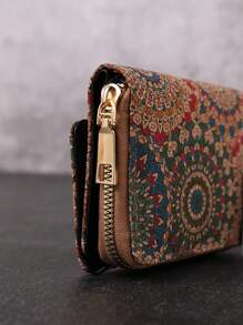 Fashion Retro Wood Grain Wallet, Bohemian Style Foldable Multi-Functional Card Holder, Unisex Portable Handheld Bag, Large Capacity Printed Three-Fold Coin Purse - Multicolor - View 7