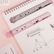 Plastic Ruler Straight Ruler Cute Cartoon Cats Claw Ruler Plastic Measuring Tool For Student School Office, 6 Inch Grey And Pink - Multicolor - View 2