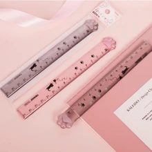 Plastic Ruler Straight Ruler Cute Cartoon Cats Claw Ruler Plastic Measuring Tool For Student School Office, 6 Inch Grey And Pink - Multicolor - View 1