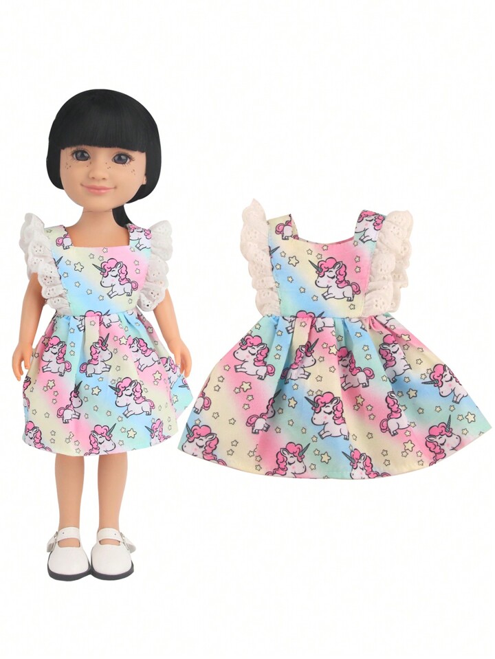 1 Set Of Doll Clothing 14 Inch Doll Dress Children s Clothes Toys Costumes Cute Pink Patterned Dress With Plaid Shirt Kids Gift Toy SHEIN UK