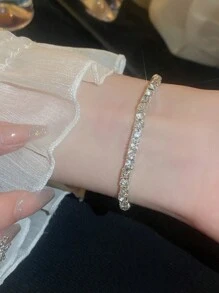 12pcs Sparkling Rhinestone Elastic Bracelet Set, Ideal For Weddings And Nightclub Parties - Silver - View 6