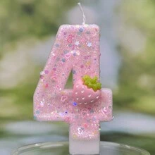 Velas numéricas de cumpleaños de 2,95 pulgadas, velas de número rosa brillante para la parte superior del pastel con fresas y lentejuelas para suministros de celebración de aniversario - Rosa - Ver 11