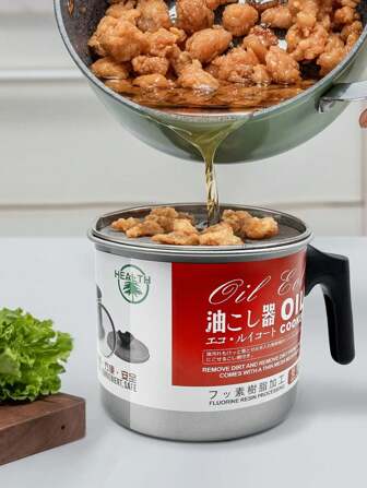 1pc Oil Filter Pot, Stainless Steel Oil Colander Pot With Handle For Kitchen