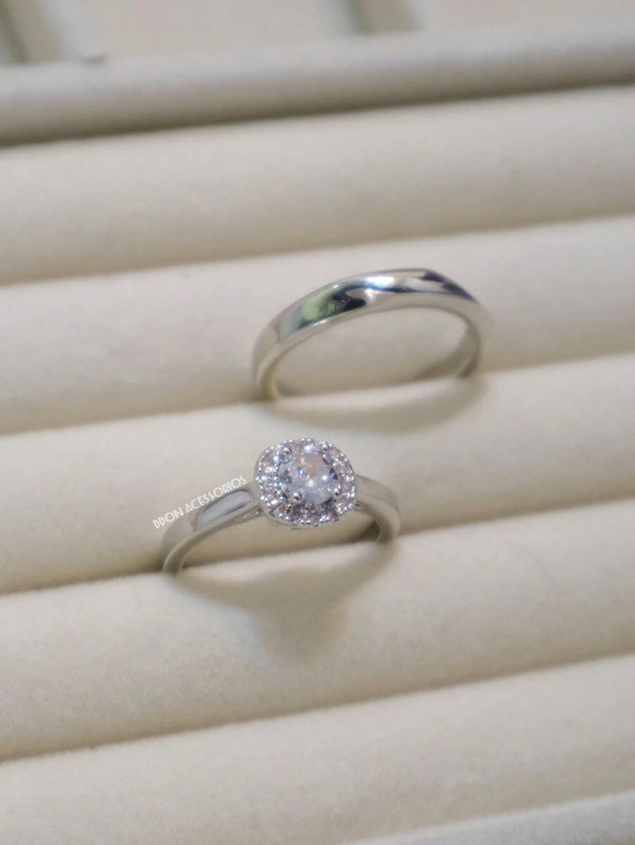 Par de Aliança de Namoro Casamento Brilhante Diamantada - 3S7-1-PRATA - Visão 1