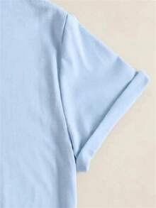 Camiseta amplia con estampado de oso de hombros caídos - Azul - Ver 5