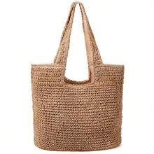 Hatisan Straw Beach Bag For Women Summer Woven Beach Tote Bag Shoulder Handbags Boho Bag - 卡其色 - 查看 1