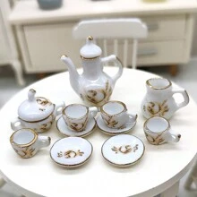 4 PIEZAS/11 PIEZAS Juego de té de cer?mica en miniatura 1:12 para casa de muñecas, juego de vino, vajilla, modelo de juguete - multicolor - Ver 3