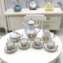 4 PIEZAS/11 PIEZAS Juego de té de cer?mica en miniatura 1:12 para casa de muñecas, juego de vino, vajilla, modelo de juguete - multicolor - Ver 2