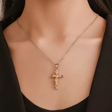 1 chiếc mặt dây chuyền hình hoa hồng, chữ thập và lá, trang sức cổ điển làm quà tặng cho các cặp đôi, đám cưới, ngày Valentine, phụ nữ và bé gái. - Hoa hồng & Thánh giá - Xem 4