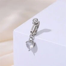 3pcs Women's Gift Stainless Steel Belly Button Ring Set, Non-Piercing Fake Navel Rings With Copper Inlaid Cubic Zirconia, Heart, Butterfly, And Cross Elements, Sexy Body Jewelry Valentines,Mom,Mother,Mother's Day,Gift - Silver - View 3