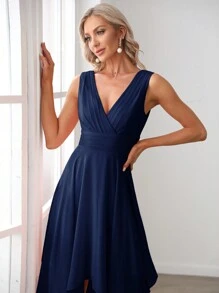 Váy phù dâu voan cổ yếm, viền khăn tay, váy thanh lịch - Màu xanh hải quân - Xem 6