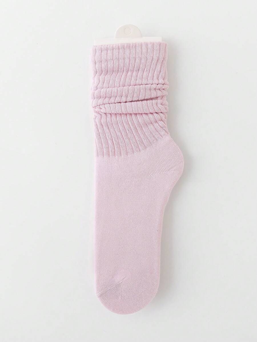 1 Pair Women's Sweet Dopamine Color Block Casual Crew Socks, Versatile Mid-Calf Socks, Spring/Summer - Baby Pink - View 1