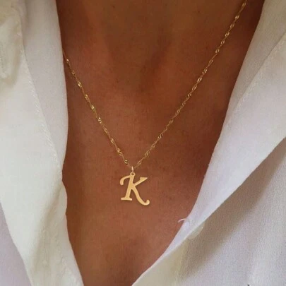1 件装新款不锈钢大字母吊坠经典时尚金色链条项链女式
